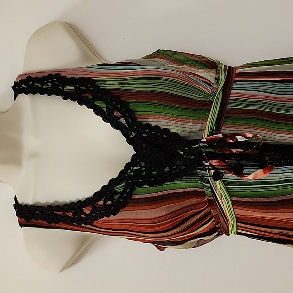 Sue Wong Vintage 100% Silk Forest Fairy Multicolor Floral Striped Dress Sz 12 - Picture 5 of 16